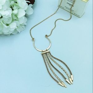 Dangle Chain Crescent Pendant Long Necklace Gold Tone Mixed Chain Chandelier 30"